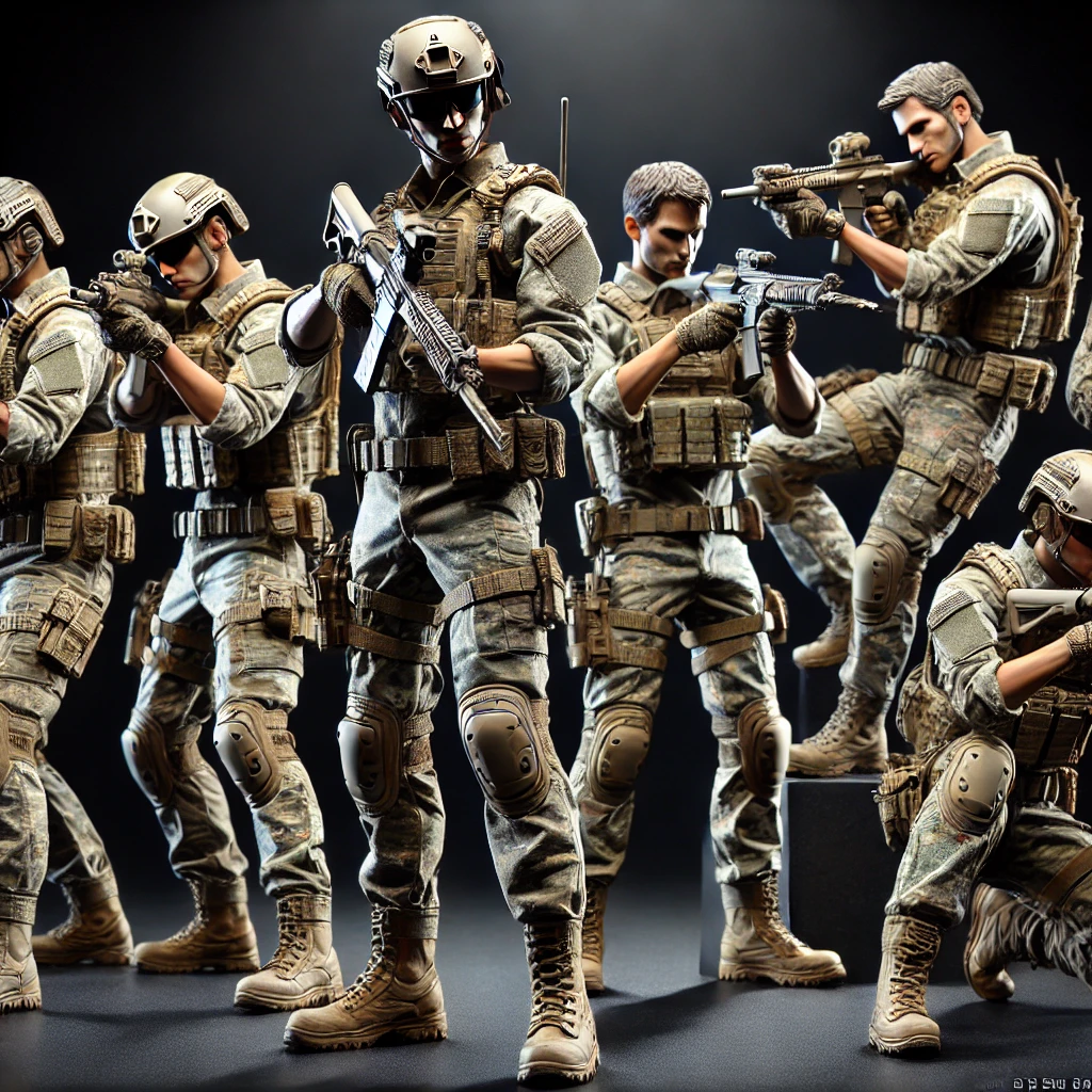 collection de six figurines d'action articulées imprimées en 3D